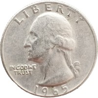 Монета США 25 центов 1965