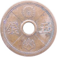 Монета Япония 5 сен 1940