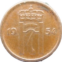 Монета Норвегия 1 эре 1954