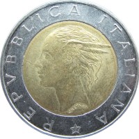 Монета Италия 500 лир 1998 20 лет IFAD