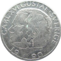 Монета Швеция 1 крона 1990