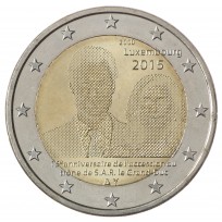Монета Люксембург 2 евро 2015 15 лет вступления на престол Великого Герцога Анри