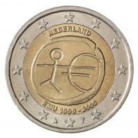 Монета Нидерланды 2 евро 2009 10 лет экономическому и валютному союзу