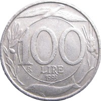 Монета Италия 100 лир 1993