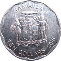 Монета Ямайка 10 долларов 2018