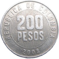 Монета Колумбия 200 песо 2008