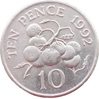 Монета Остров Гернси 10 пенсов 1992