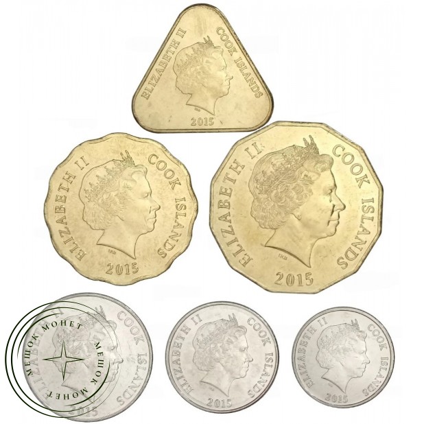 Острова Кука набор 6 монет 10, 20, 50 центов и 1, 2, 5 долларов 2015 — 937046226