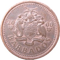 Монета Барбадос 1 цент 2000