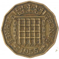 Монета Великобритания 3 пенса 1955