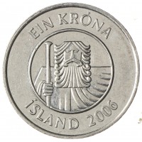Монета Исландия 1 крона 2006