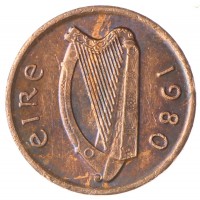 Монета Ирландия 1/2 пенни 1980