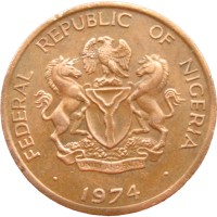 Монета Нигерия 1 кобо 1974