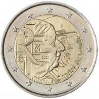Монета Франция 2 евро 2020 50 лет со дня смерти Шарля де Голля