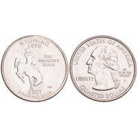 Монета США 25 центов 2007 Вайоминг