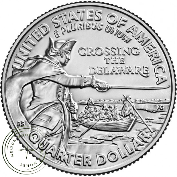 США 25 центов 2021 Генерал Джордж Вашингтон пересекает реку Делавэр