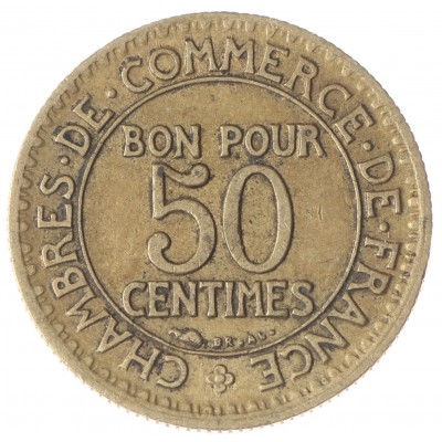 Монета Франция 50 сентим 1927