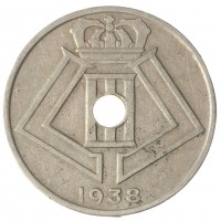 Монета Бельгия 25 сентим 1938