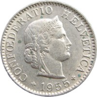 Монета Швейцария 5 раппенов 1955