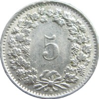 Монета Швейцария 5 раппенов 1969