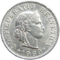 Монета Швейцария 5 раппенов 1969