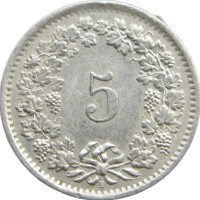 Монета Швейцария 5 раппенов 1963