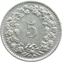 Монета Швейцария 5 раппенов 1970