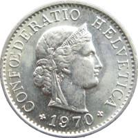 Монета Швейцария 5 раппенов 1970