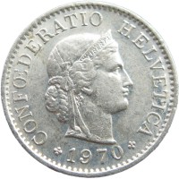 Монета Швейцария 5 раппенов 1970