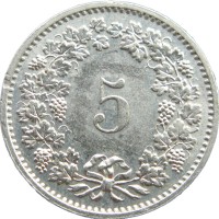 Монета Швейцария 5 раппенов 1971
