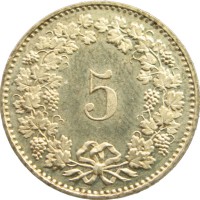 Монета Швейцария 5 раппенов 1986
