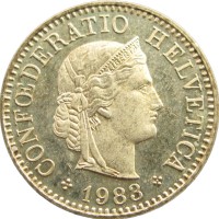 Монета Швейцария 5 раппенов 1986