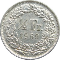Швейцария 1/2 франка 1969