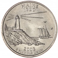Монета США 25 центов 2003 Мэн