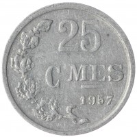 Монета Люксембург 25 сентим 1957