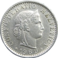 Монета Швейцария 20 раппенов 1969