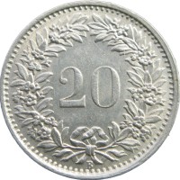 Монета Швейцария 20 раппенов 1969