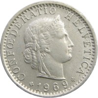 Монета Швейцария 20 раппенов 1969
