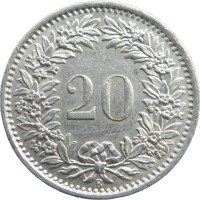 Монета Швейцария 20 раппенов 1966