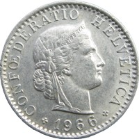 Монета Швейцария 20 раппенов 1966