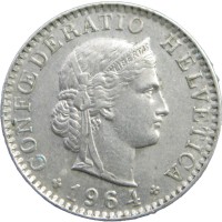 Монета Швейцария 20 раппенов 1964