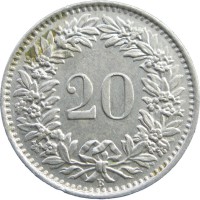 Монета Швейцария 20 раппенов 1962