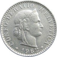 Монета Швейцария 20 раппенов 1962