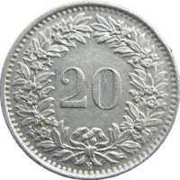 Монета Швейцария 20 раппенов 1962