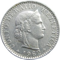 Монета Швейцария 20 раппенов 1962