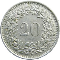 Монета Швейцария 20 раппенов 1955
