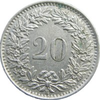 Монета Швейцария 20 раппенов 1955