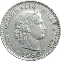 Монета Швейцария 20 раппенов 1955