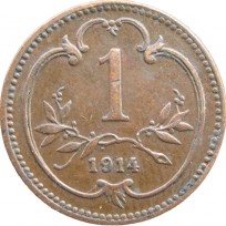 Монета Австрия 1 геллер 1914