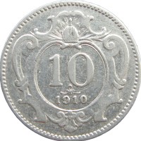 Монета Австрия 10 геллеров 1910